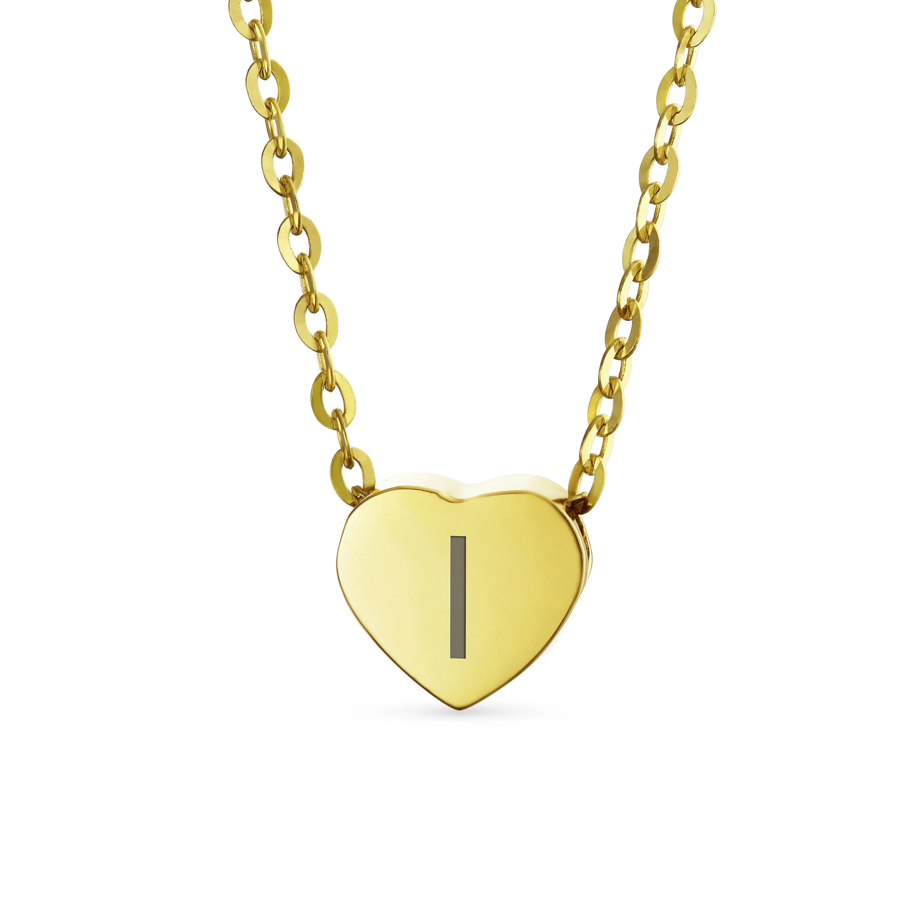 Script Block Letter A-Z Initial Monogram 14K Gold Heart Pendant Necklace