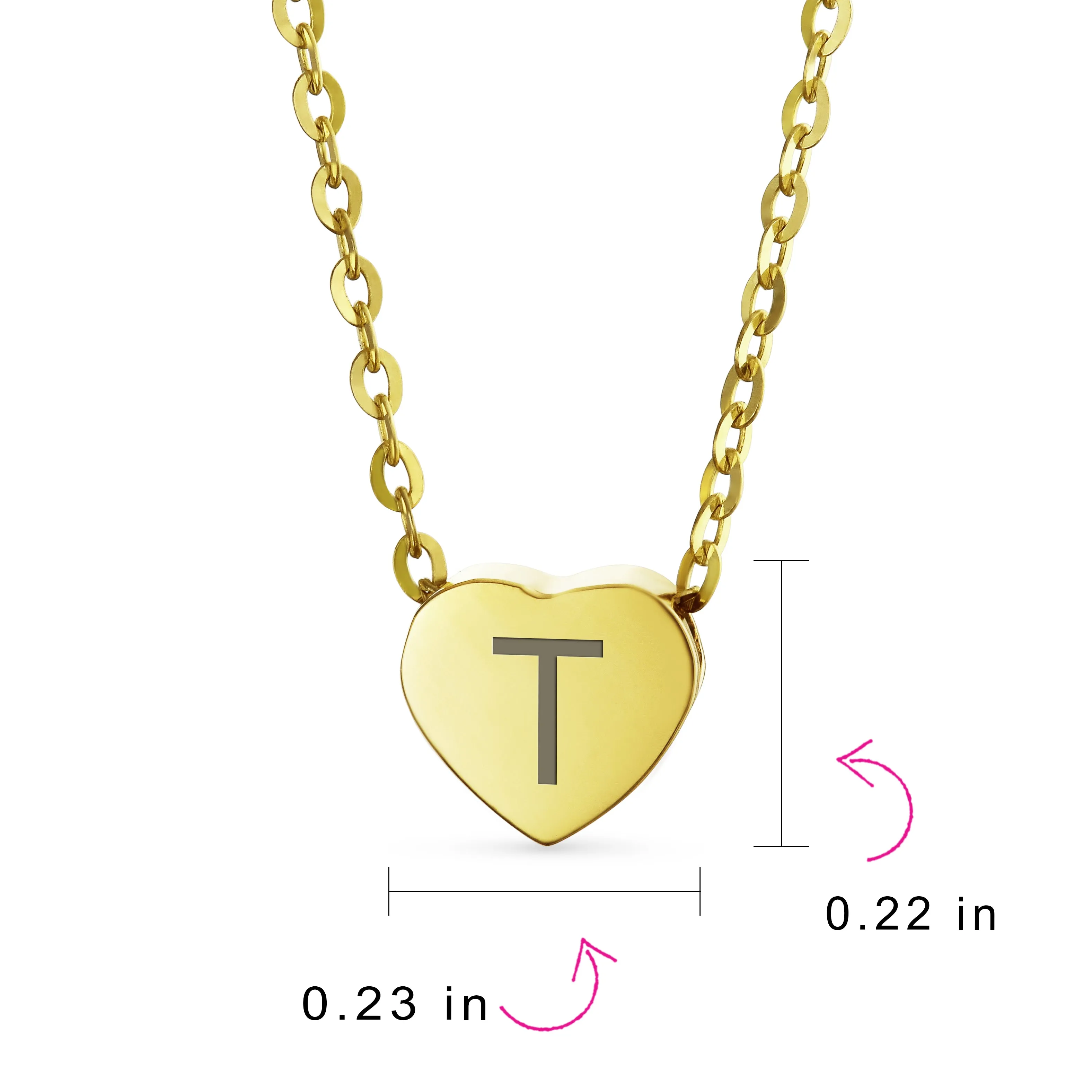 Script Block Letter A-Z Initial Monogram 14K Gold Heart Pendant Necklace