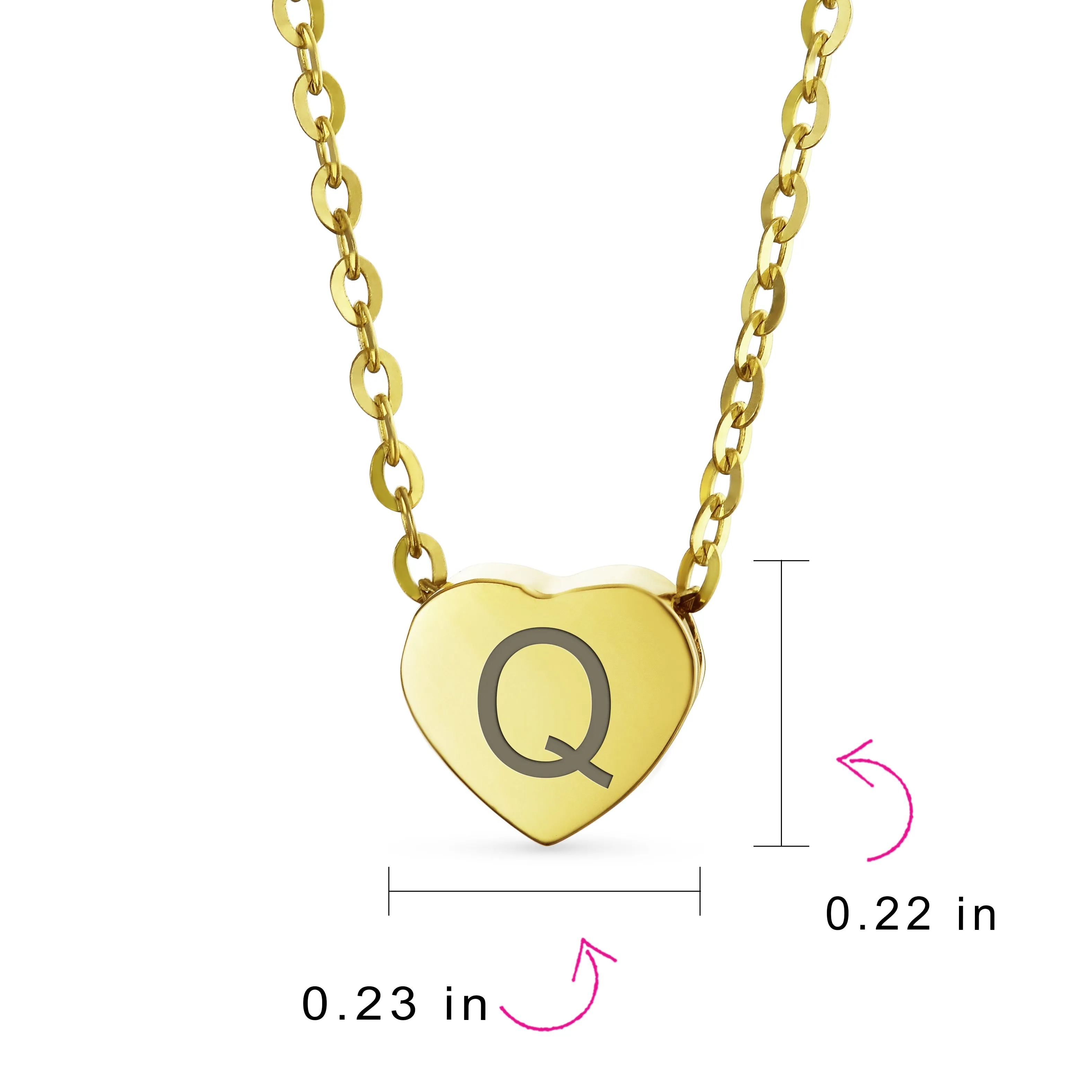 Script Block Letter A-Z Initial Monogram 14K Gold Heart Pendant Necklace