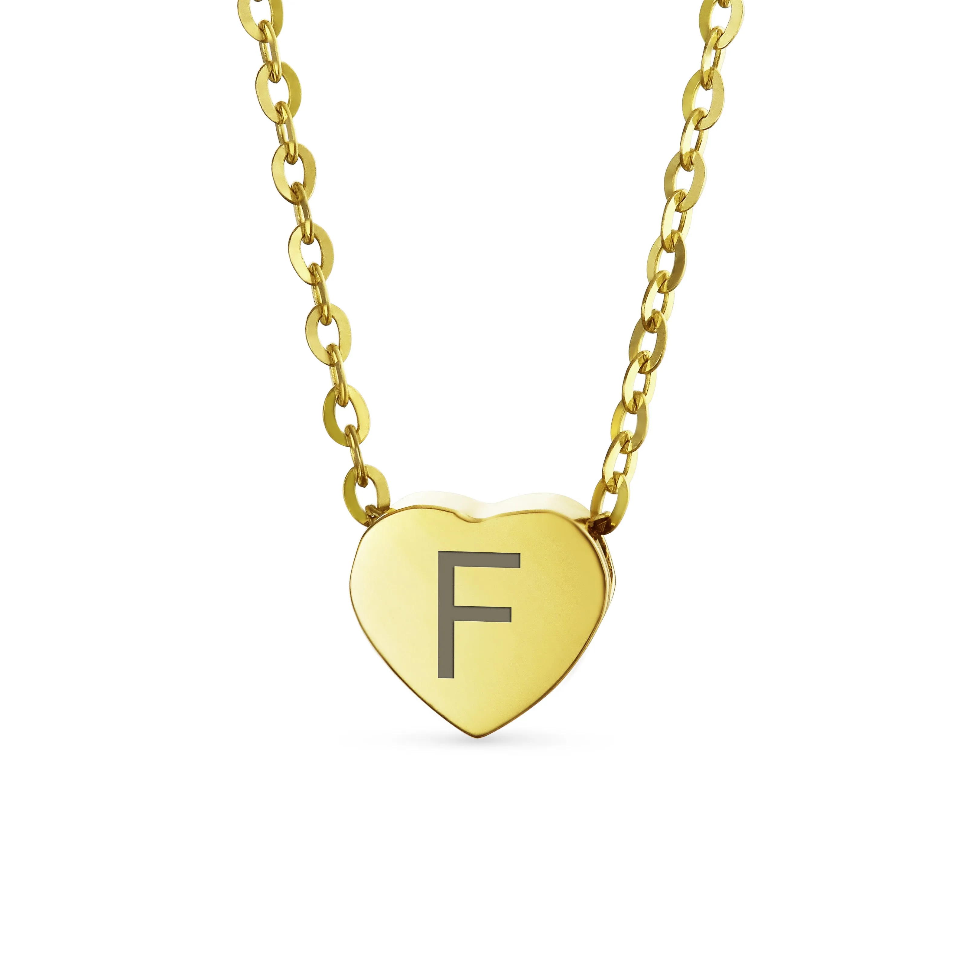 Script Block Letter A-Z Initial Monogram 14K Gold Heart Pendant Necklace