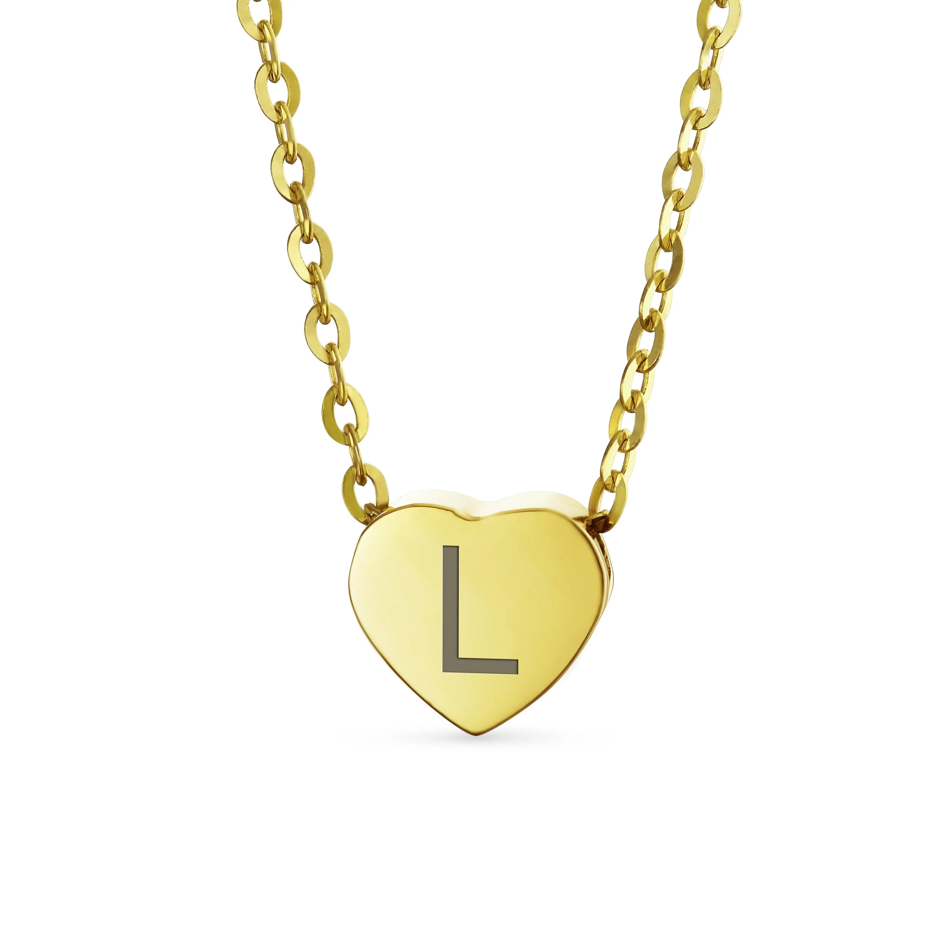 Script Block Letter A-Z Initial Monogram 14K Gold Heart Pendant Necklace