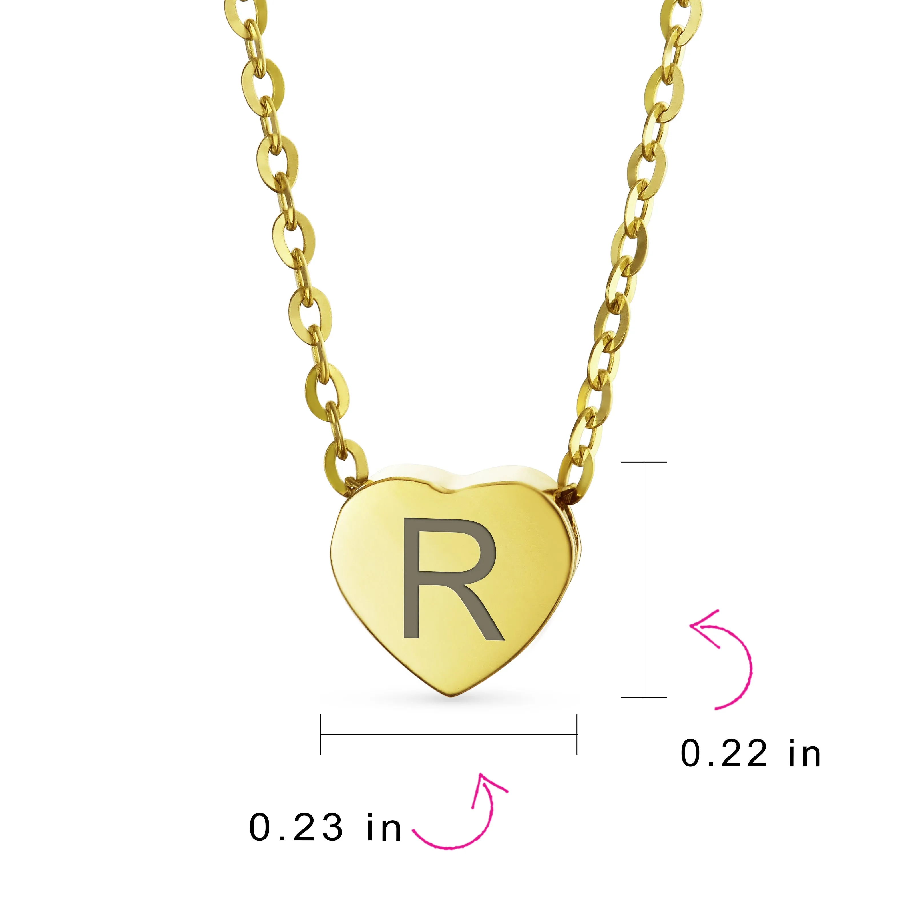 Script Block Letter A-Z Initial Monogram 14K Gold Heart Pendant Necklace