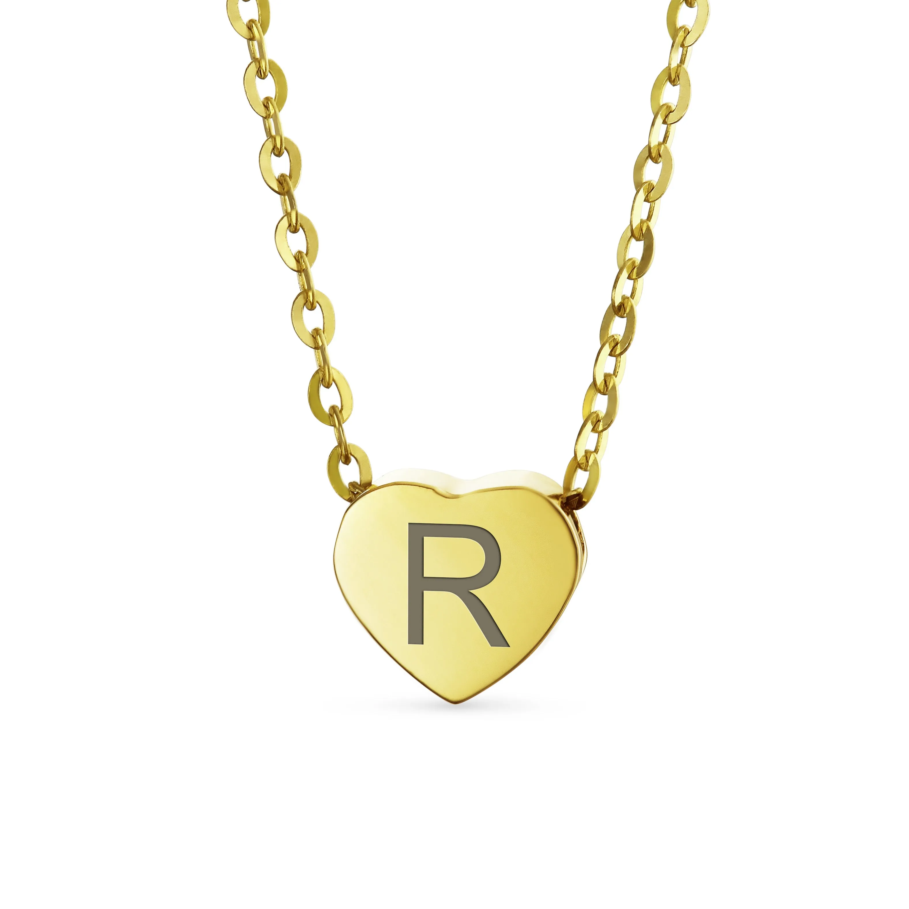 Script Block Letter A-Z Initial Monogram 14K Gold Heart Pendant Necklace