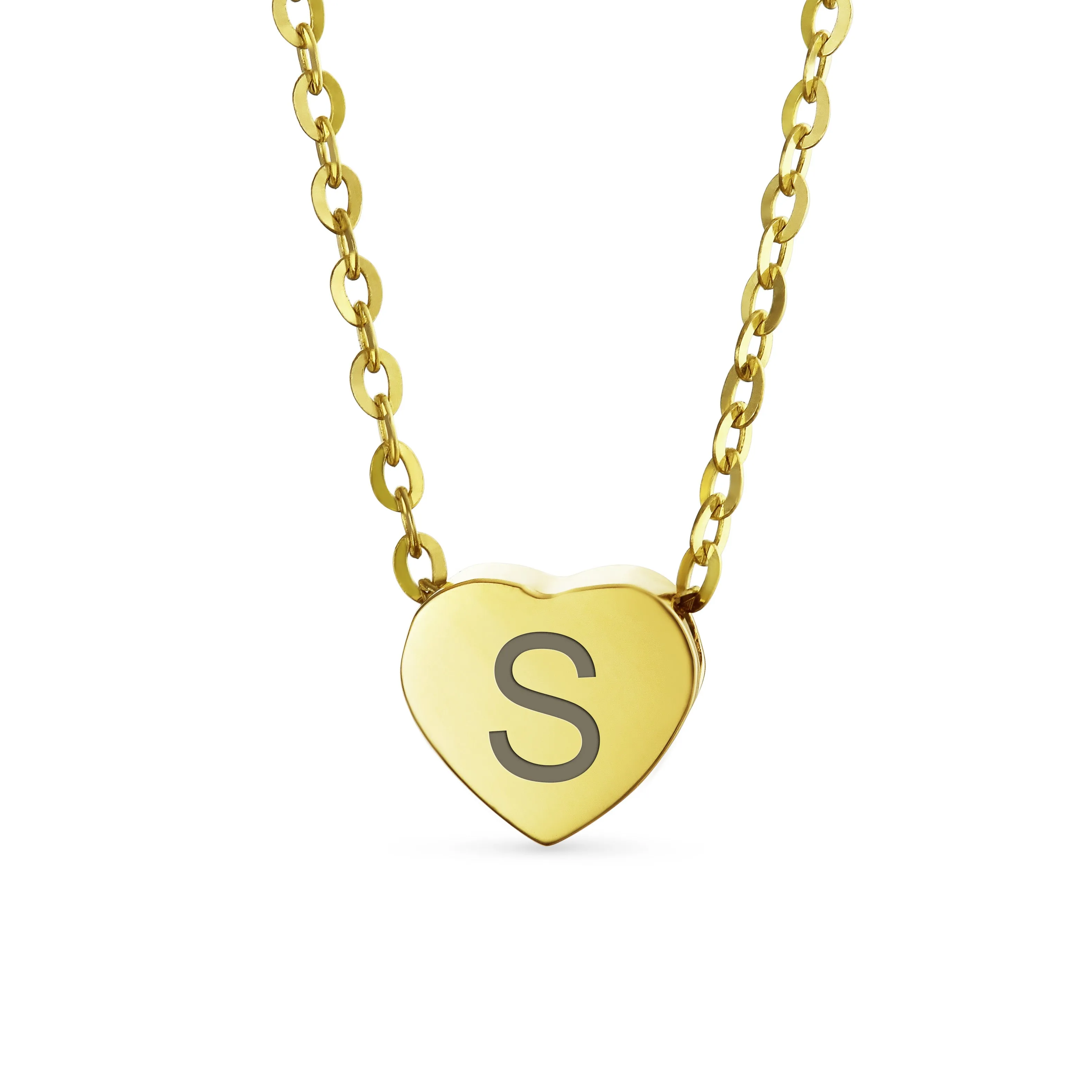 Script Block Letter A-Z Initial Monogram 14K Gold Heart Pendant Necklace