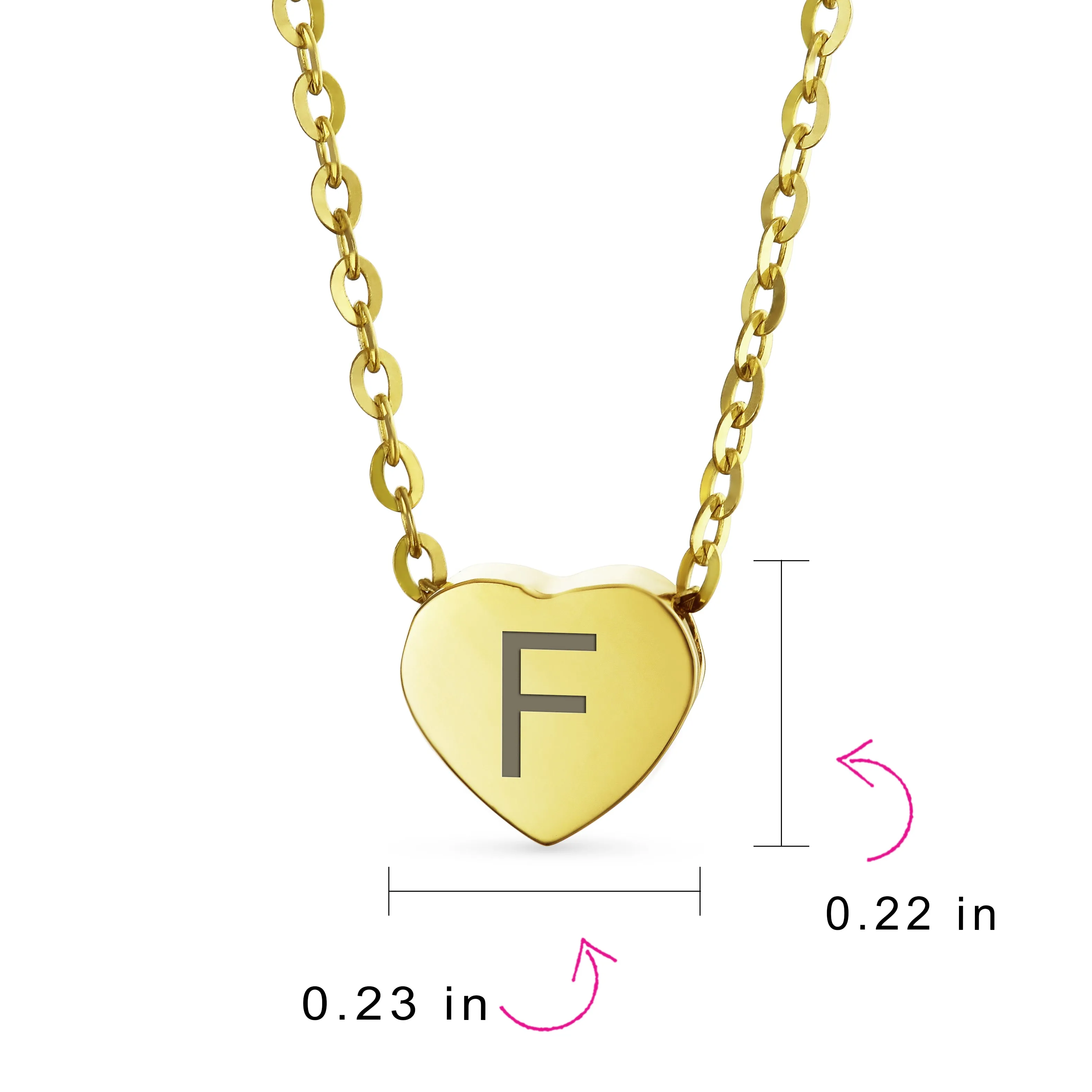 Script Block Letter A-Z Initial Monogram 14K Gold Heart Pendant Necklace