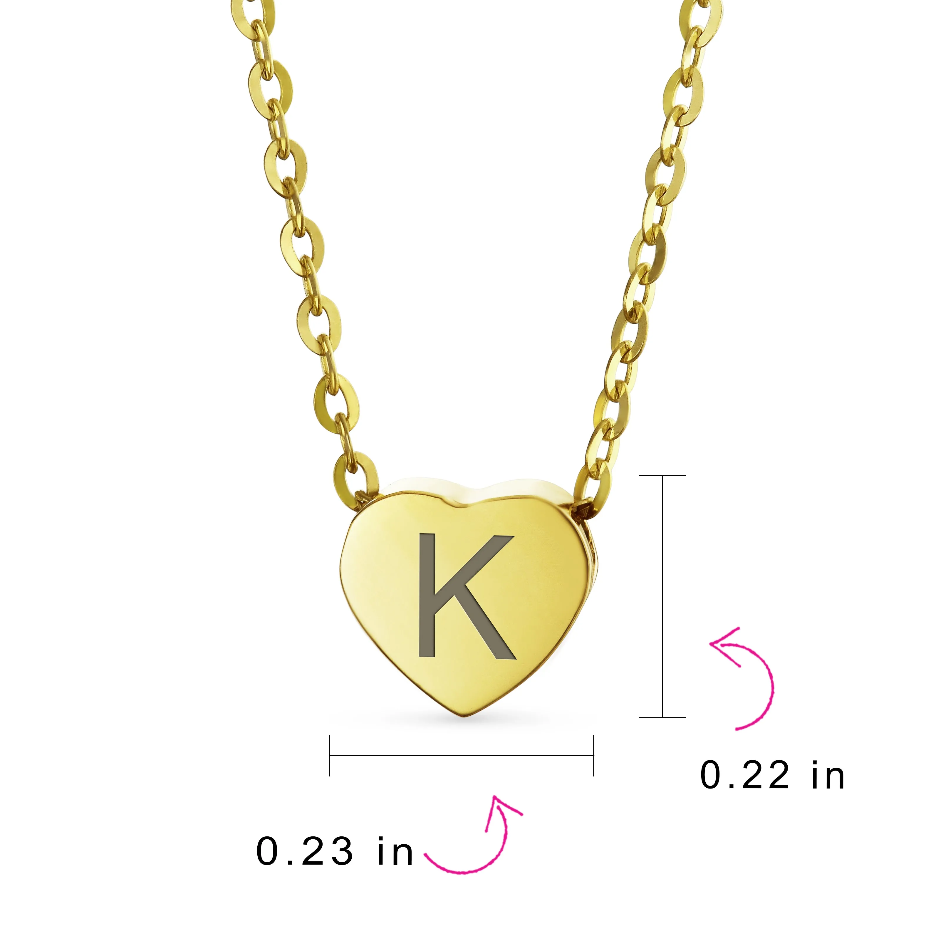 Script Block Letter A-Z Initial Monogram 14K Gold Heart Pendant Necklace