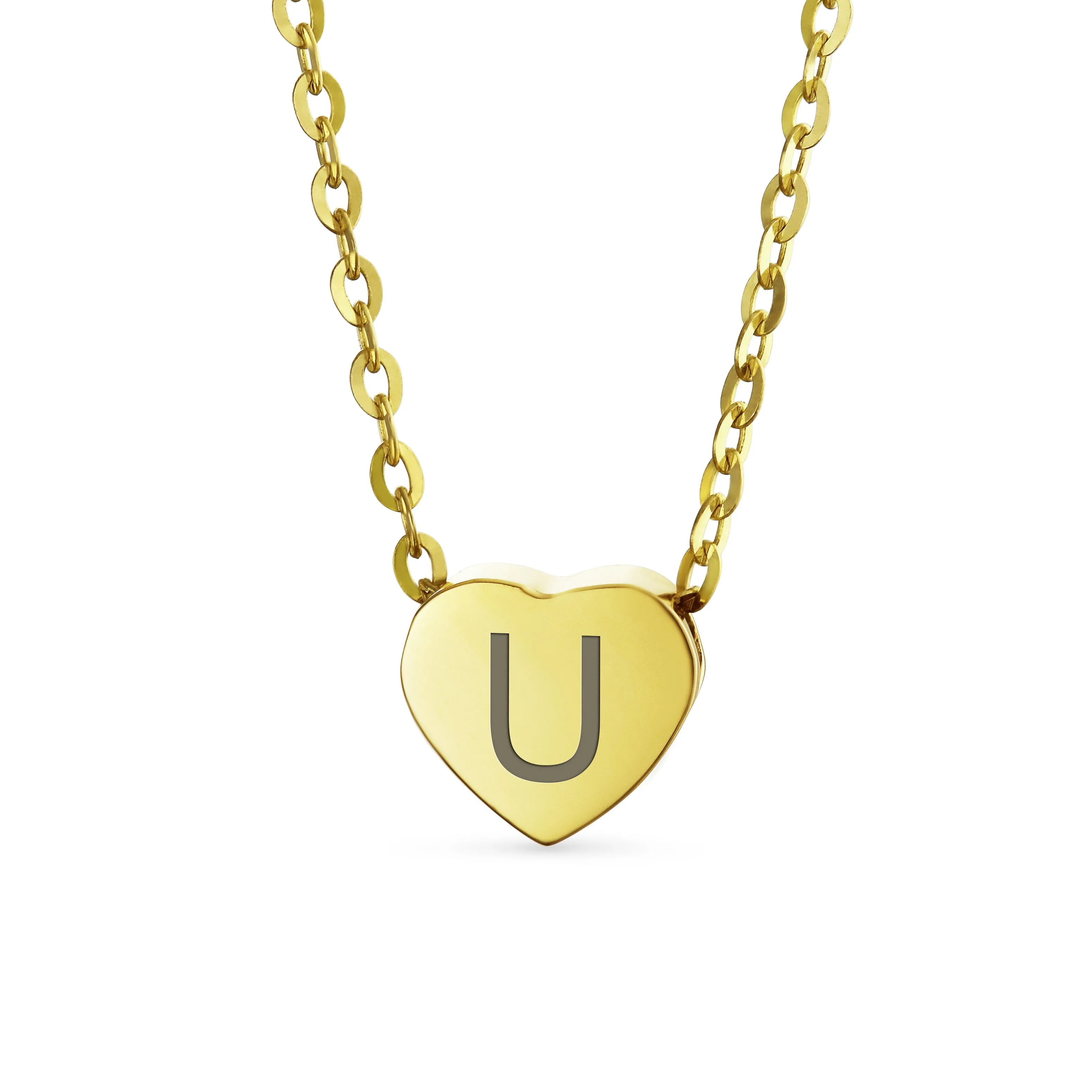 Script Block Letter A-Z Initial Monogram 14K Gold Heart Pendant Necklace