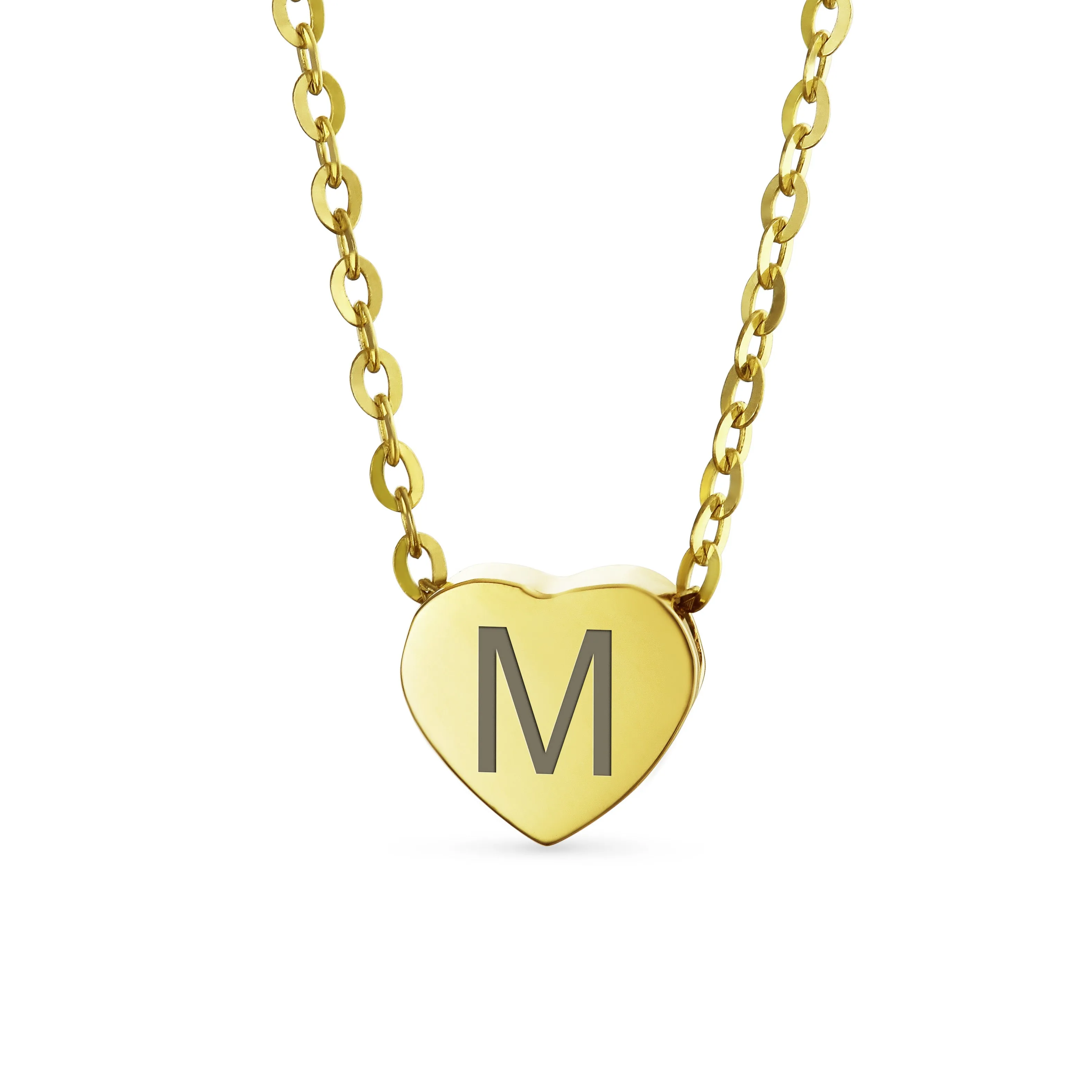 Script Block Letter A-Z Initial Monogram 14K Gold Heart Pendant Necklace