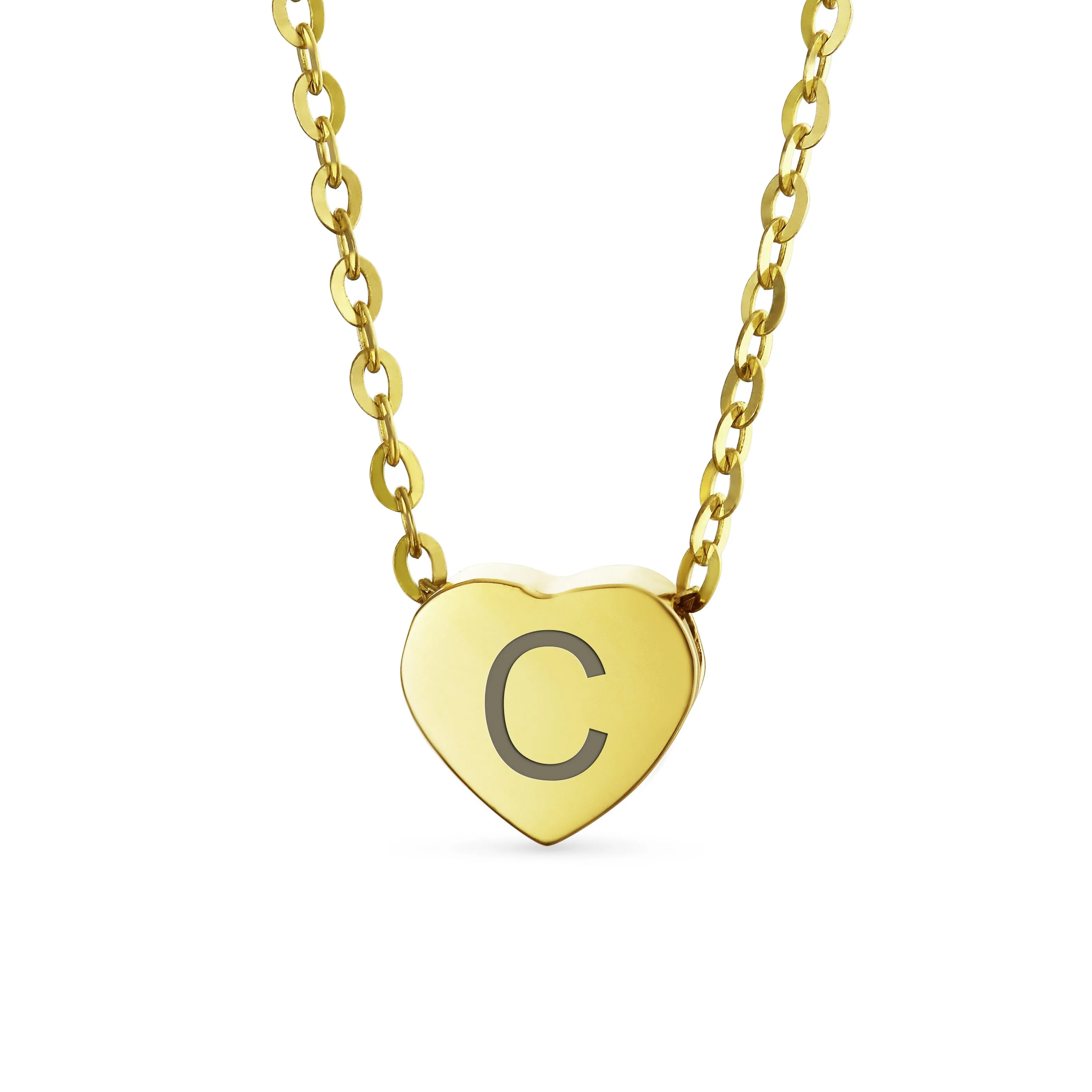 Script Block Letter A-Z Initial Monogram 14K Gold Heart Pendant Necklace