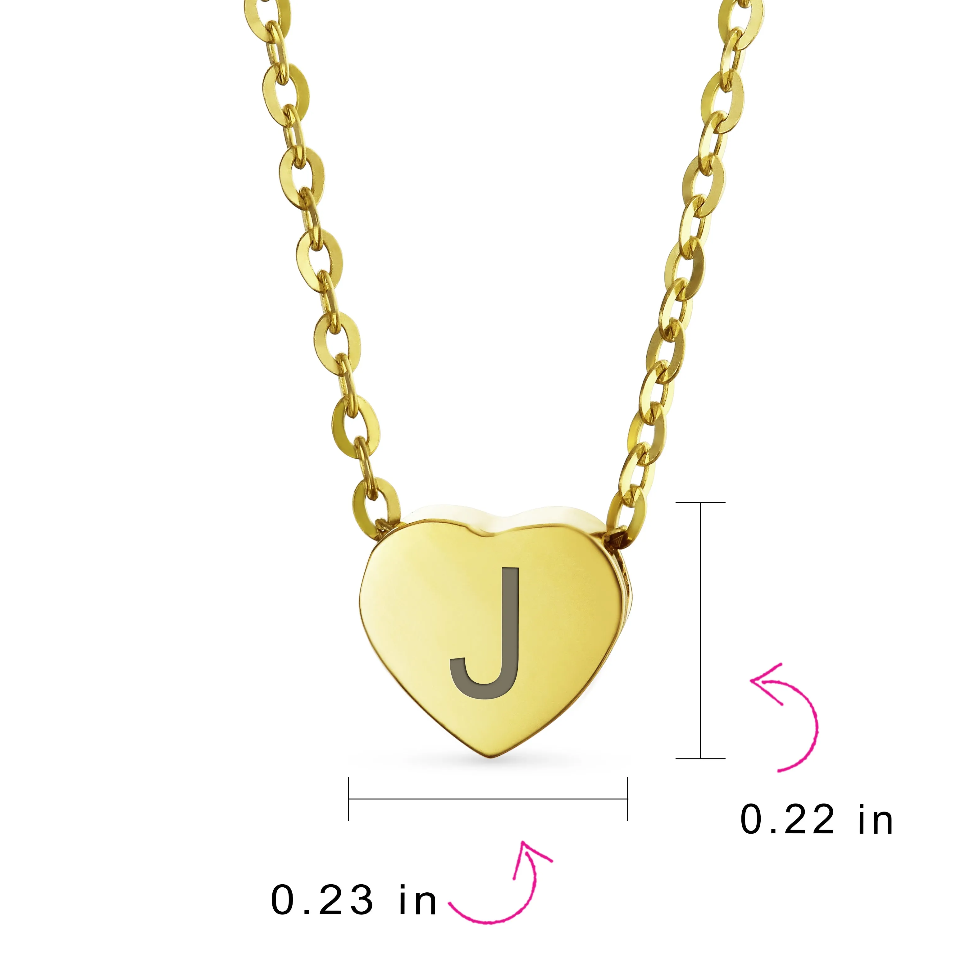 Script Block Letter A-Z Initial Monogram 14K Gold Heart Pendant Necklace