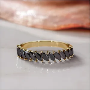 Selvina - Oriented Natural Black Diamond Wedding Band in Yellow Gold