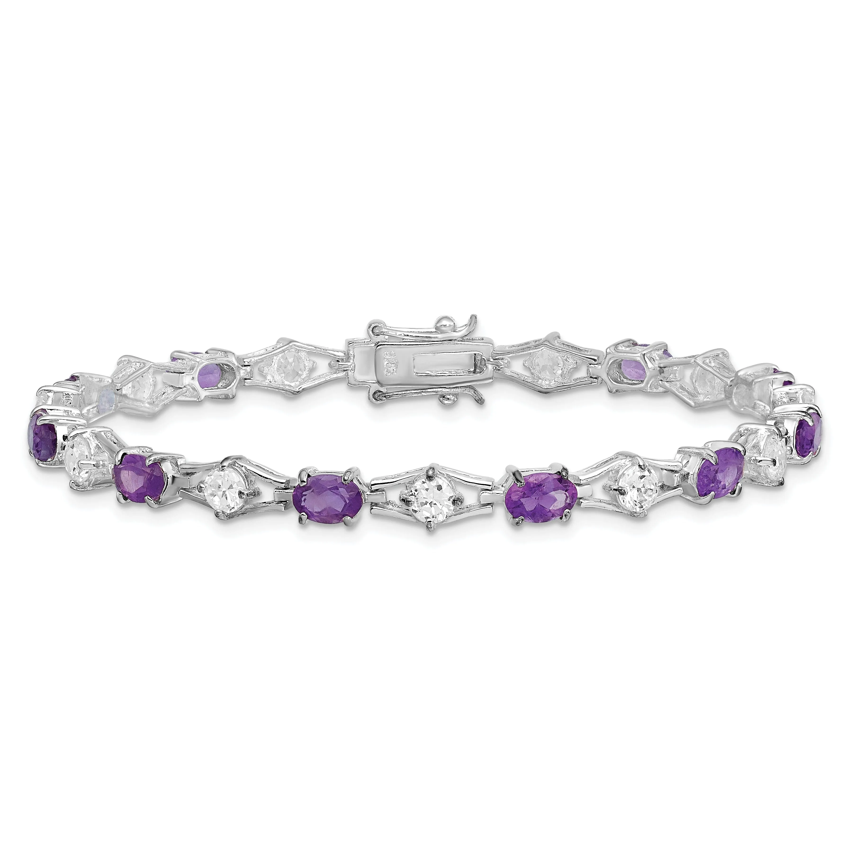 Silver Amethyst Gemstone C.Z Bracelet