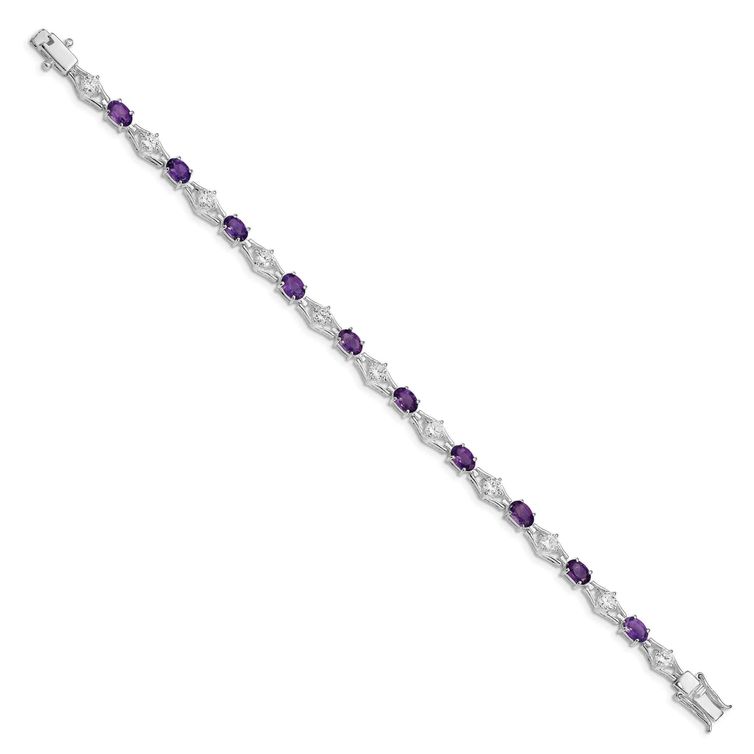 Silver Amethyst Gemstone C.Z Bracelet