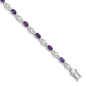 Silver Amethyst Gemstone C.Z Bracelet