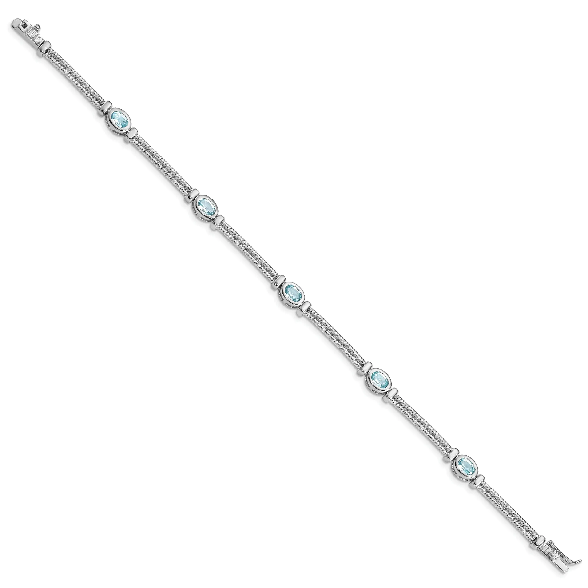 Silver Oval Stones Blue Topaz Gemstone Bracelet