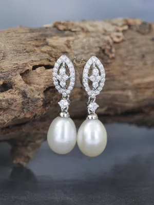 Silver Pear Shape Studs With Pearl Drops