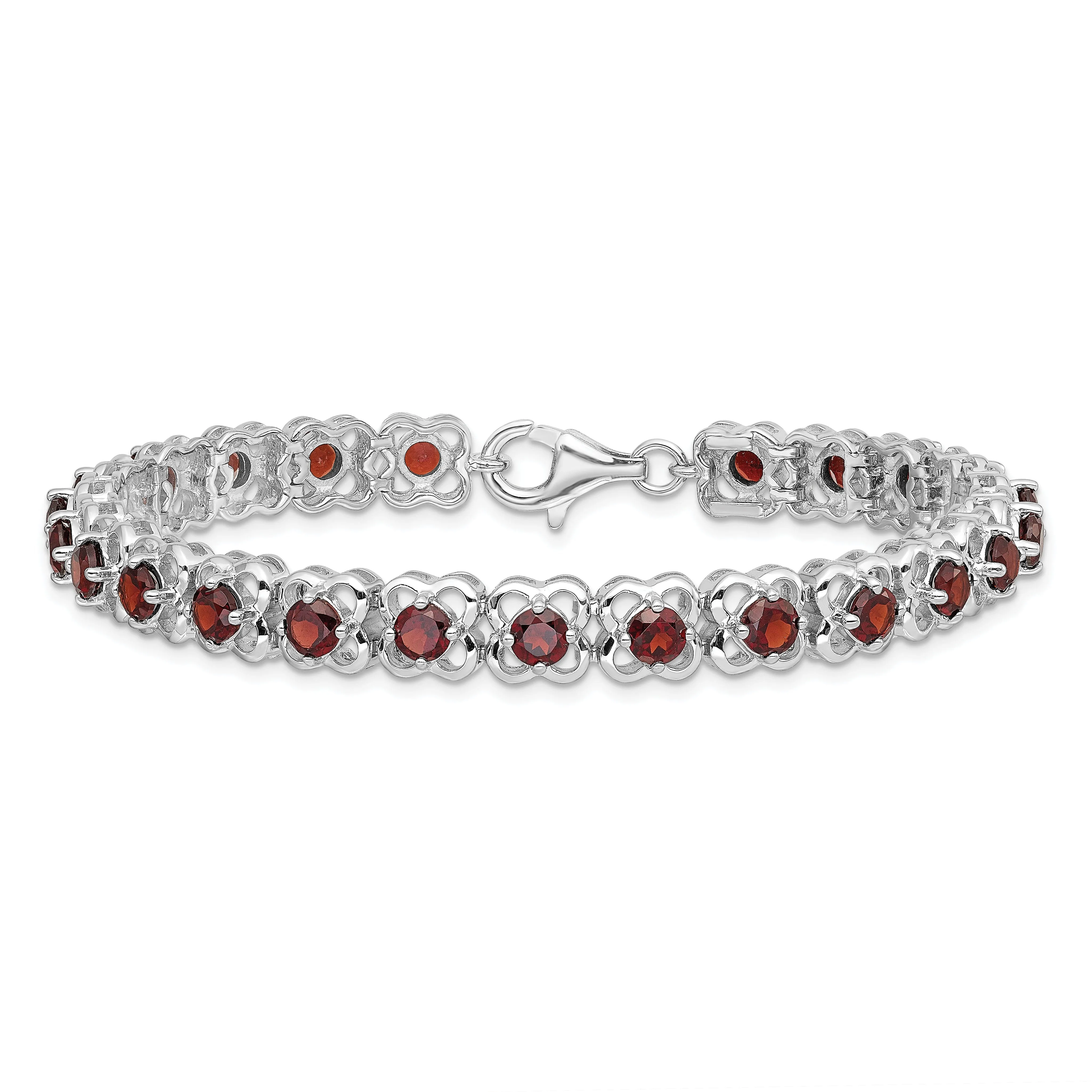 Silver Polished Round Garnet Gemstone Bracelet