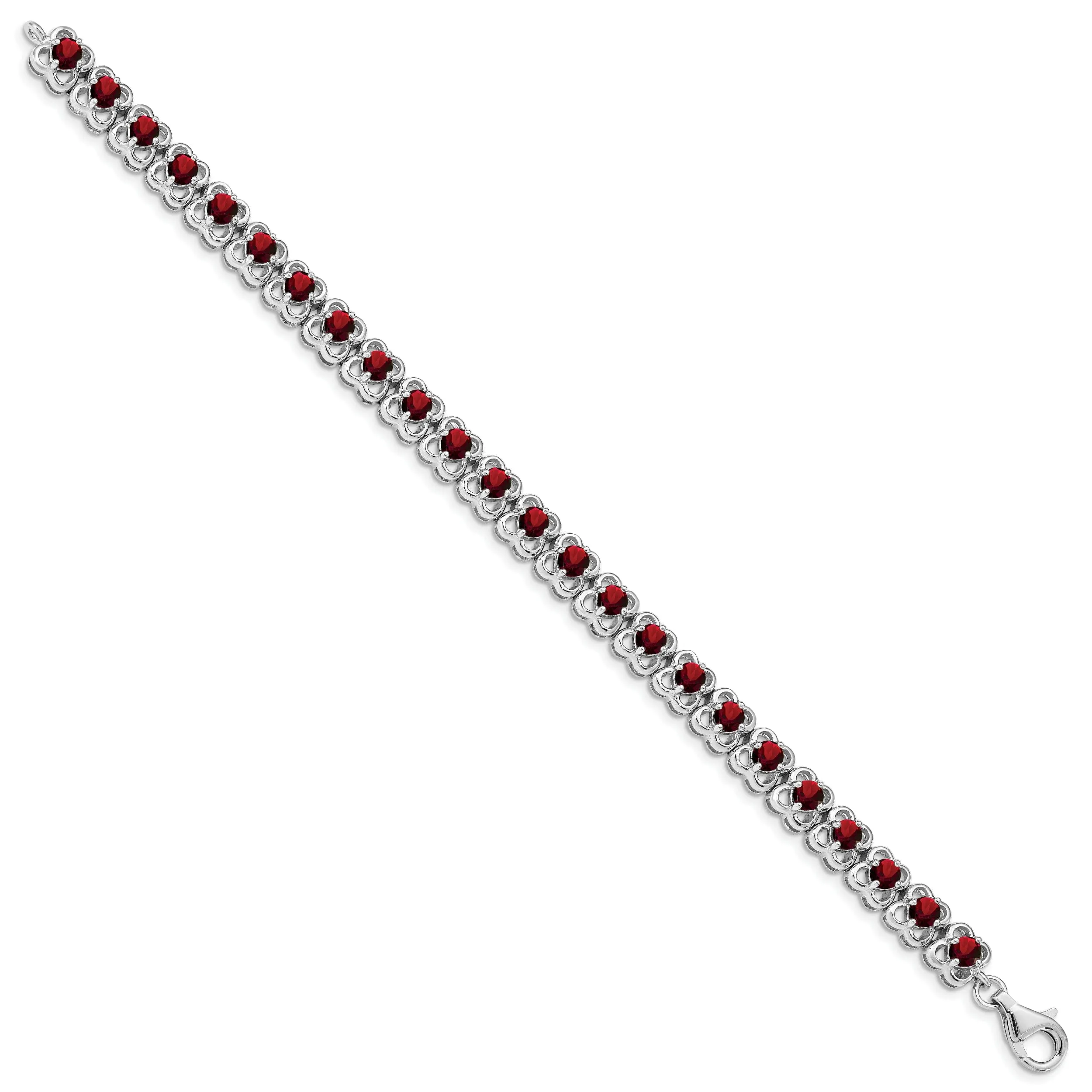 Silver Polished Round Garnet Gemstone Bracelet