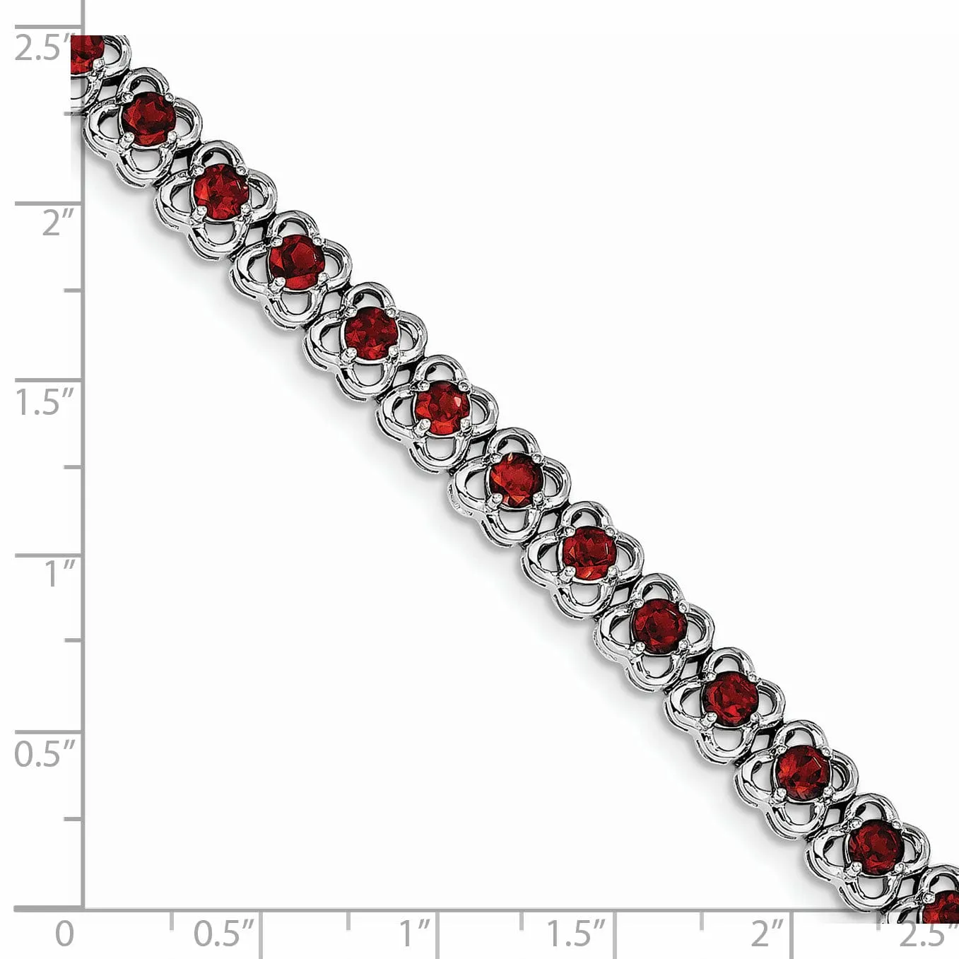 Silver Polished Round Garnet Gemstone Bracelet