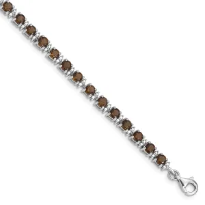 Silver Smoky Quartz Gemstone Diamond Bracelet