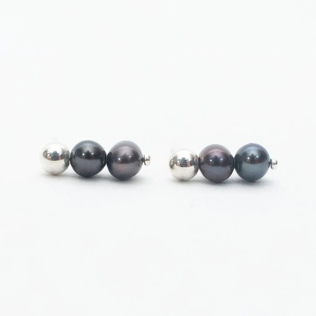 Silver Triple Grey Pearl Studs