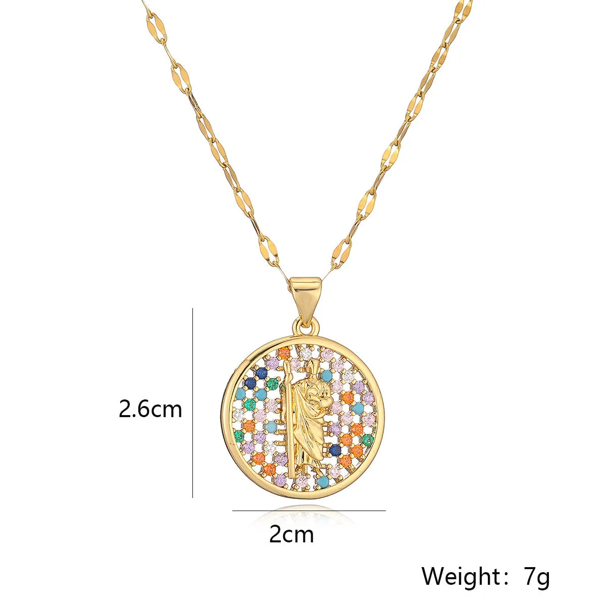 SISSLIA Fashion Wholesale 18K Gold Plated Copper Alloy Jewelry Round Multicolored Diamond Pendant Necklace for Women