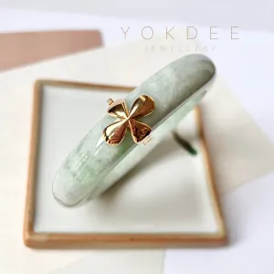 SOLD OUT: 55.1mm A-Grade Natural Light Green Jadeite Modern Round Bangle with V.Petals Embellishment No.151974