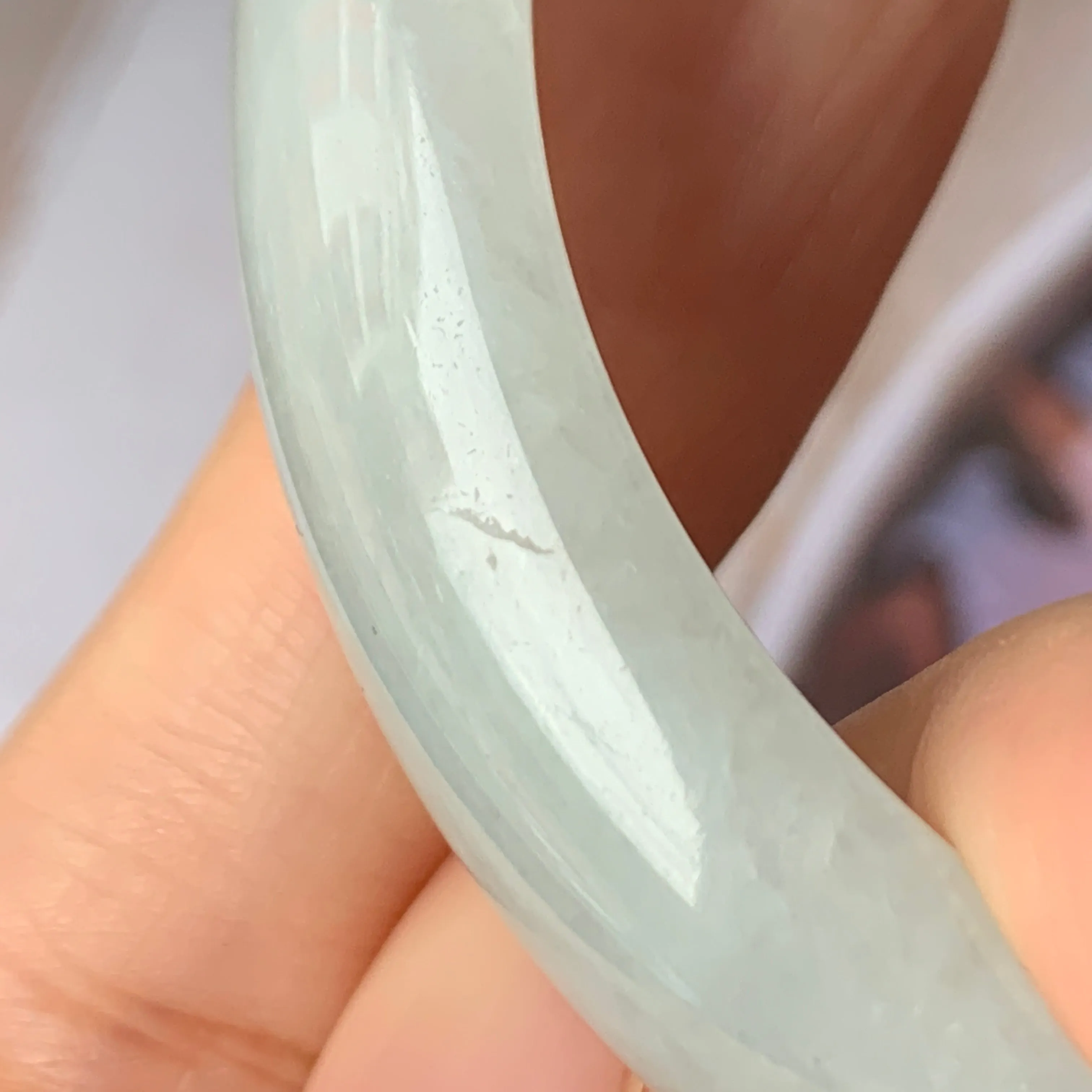 SOLD OUT: 56.7mm A-Grade Natural Light Green Jadeite Modern Round Bangle No.151895