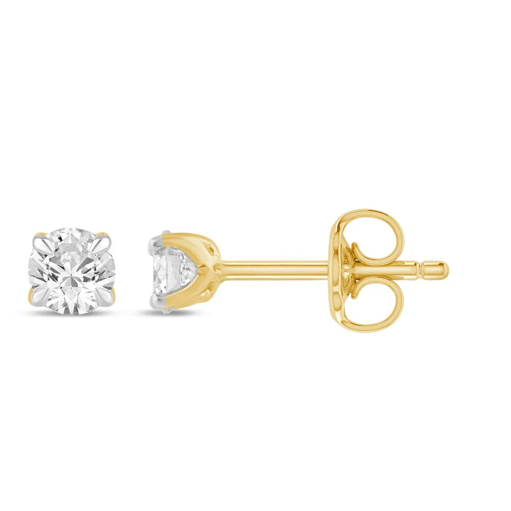 Solitaire Stud Earrings with 0.10ct of Laboratory Grown Diamonds in 9ct Yellow Gold