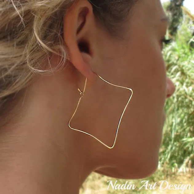 Square Geometric Earrings - Fashion Jewelry - Artisan Hoops