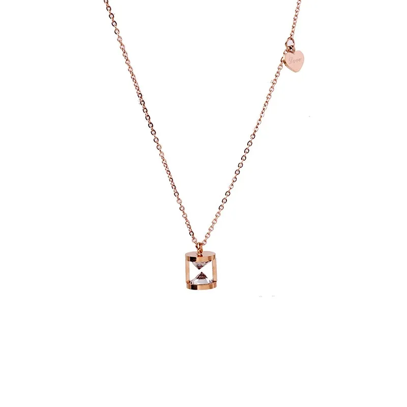 Stainless Steel Heart Hourglass Necklace For Women Rose Gold Color Short Necklaces & Pendants Fashion Jewelry