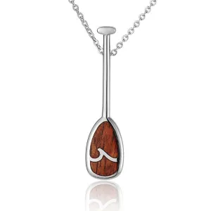 Sterling Silver Koa Wood Paddle Pendant 18" Necklace