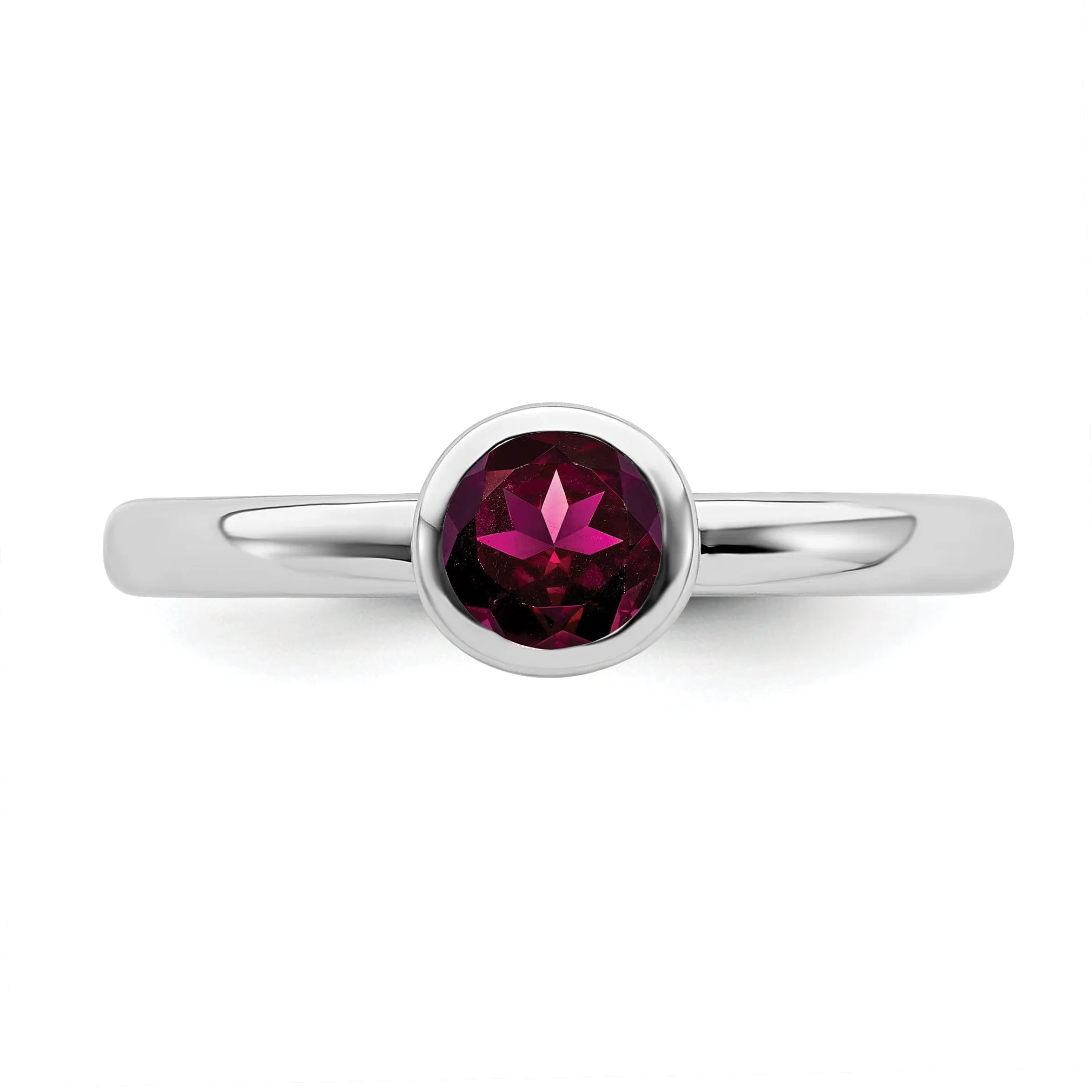 Sterling Silver Low 5MM Round Created Ruby Ring