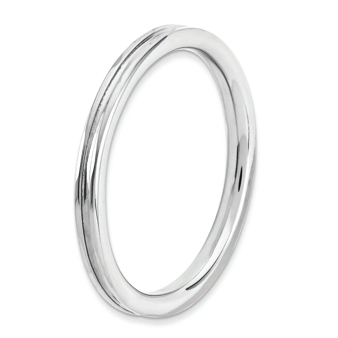 Sterling Silver Rhodium Grooved Ring