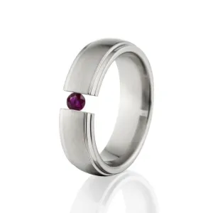 Tension Set Ruby Ring, Ruby Ring, 7mm Titanium Ring