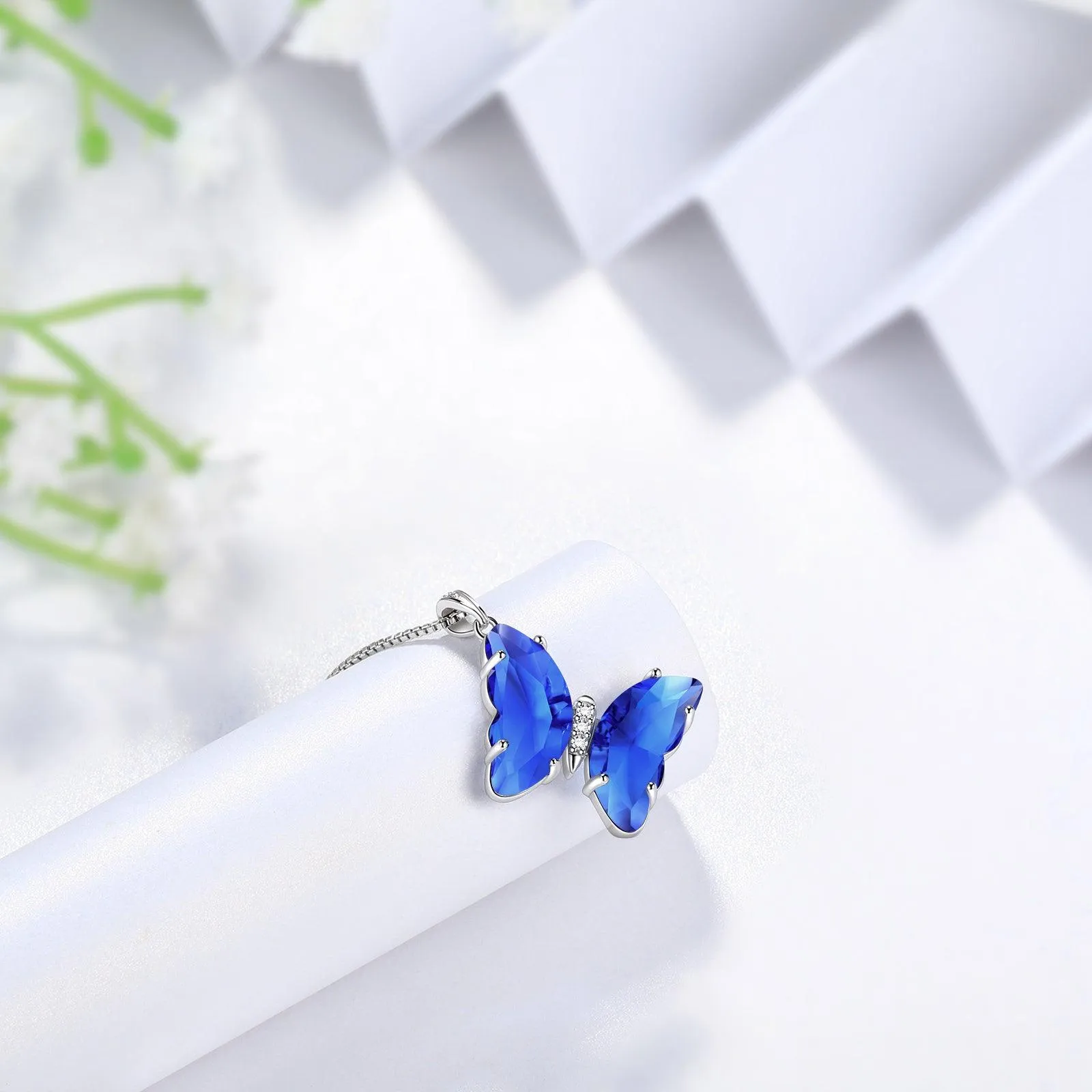 Tokyo Mart Blue Butterfly Necklace September Sapphire Birthstone Pendant Women Girls Jewelry Birthday Gift