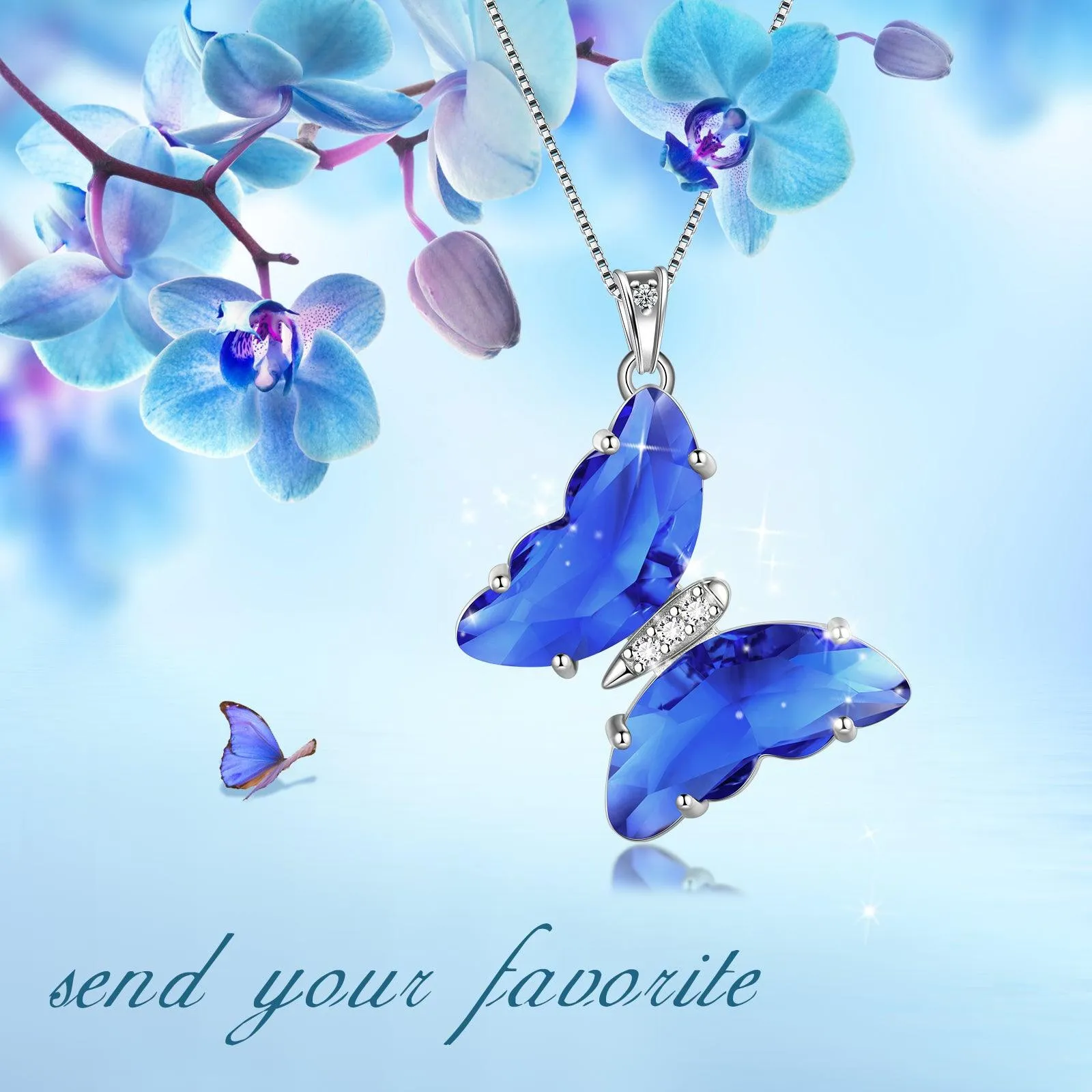 Tokyo Mart Blue Butterfly Necklace September Sapphire Birthstone Pendant Women Girls Jewelry Birthday Gift