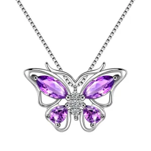 Tokyo Mart Butterfly Pendant Necklace Birthstone February Amethyst Women Girls Jewelry Birthday Gift