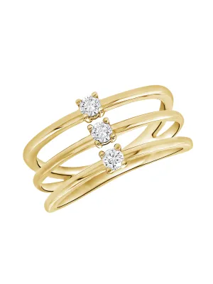 Triple Stacked Diamond Ring 14K