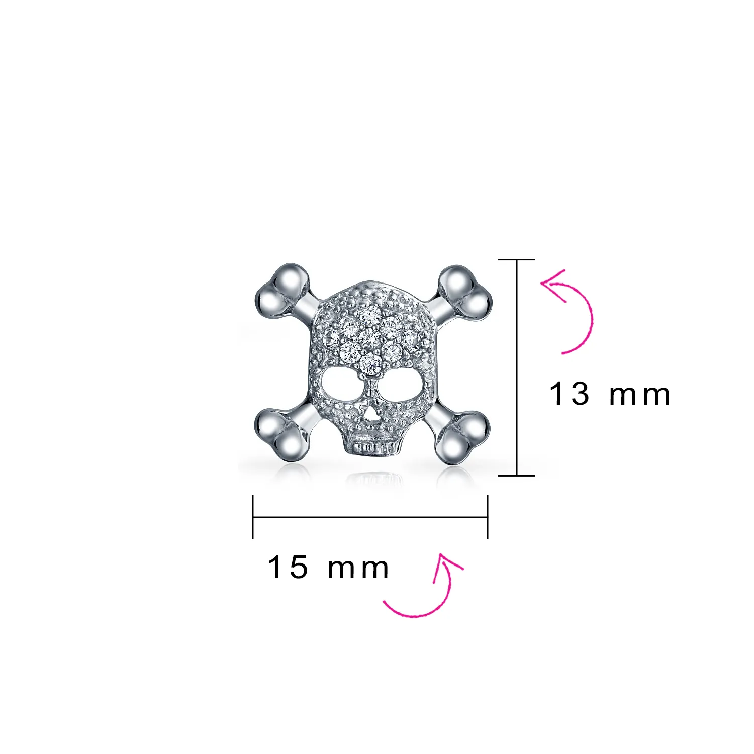 Unisex Dia De Los Muertos White CZ Skull Crossbones Stud Earrings Sterling Silver