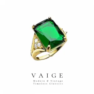 VAIGE Elegant Emerald Green Zircon Gold Ring in 925 Sterling Silver