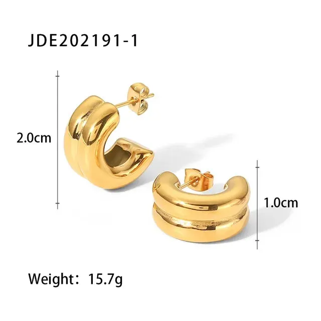 VAIGE Geometric Double Layer Earrings - Stainless Steel with 18K PVD Gold Plating - Trendy Push-back Studs for Fashionable Style