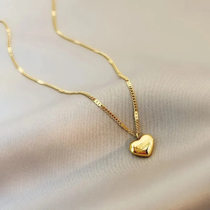 Vintage Gold Heart Pendant Choker Necklace