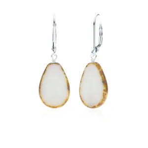 White Glass Beaded Teardrop Earrings