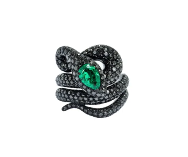 White Gold Black Diamond Ring from Snake Collection