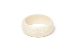 Wide Cream Heavy Carve Bangle by Splendette