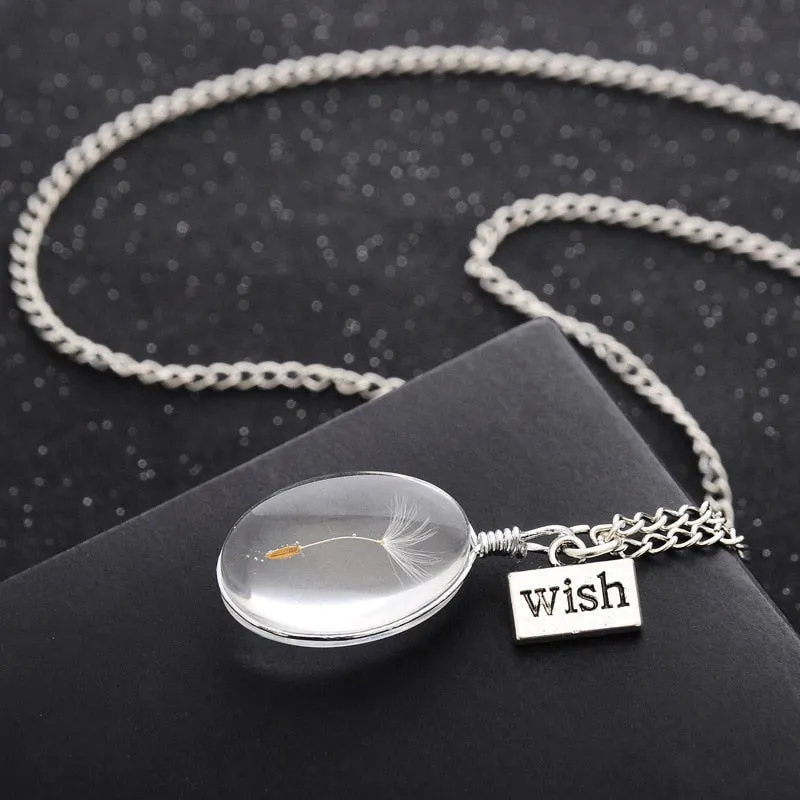 Wish Real Natural Dandelion Seed Pendant Necklace Crystal Glass Round Pendant Minimalism color Chain Choker Necklace For Women