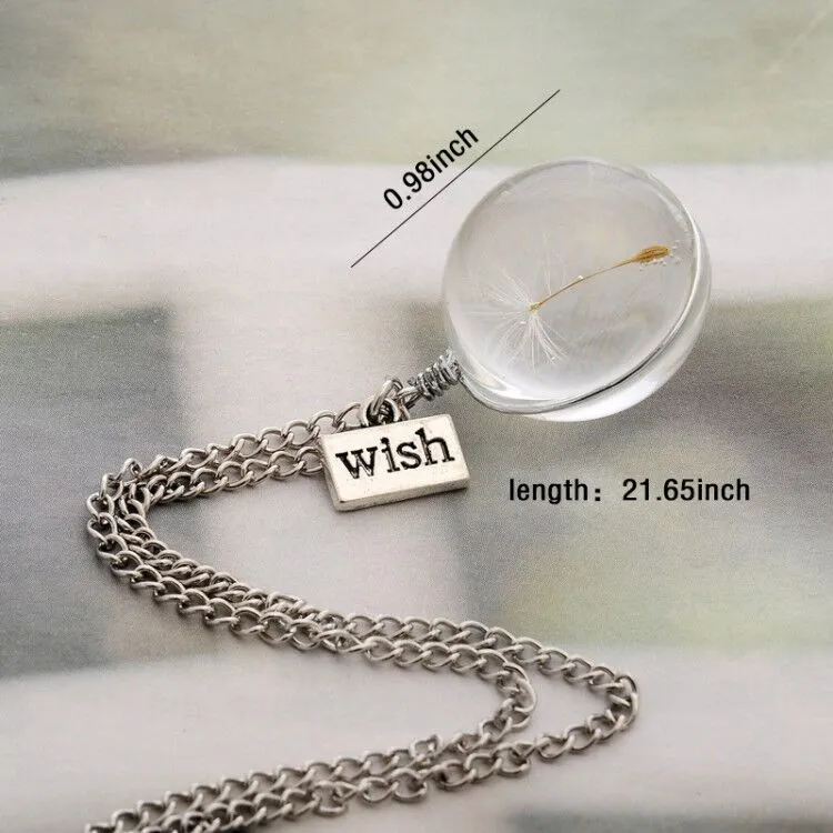 Wish Real Natural Dandelion Seed Pendant Necklace Crystal Glass Round Pendant Minimalism color Chain Choker Necklace For Women